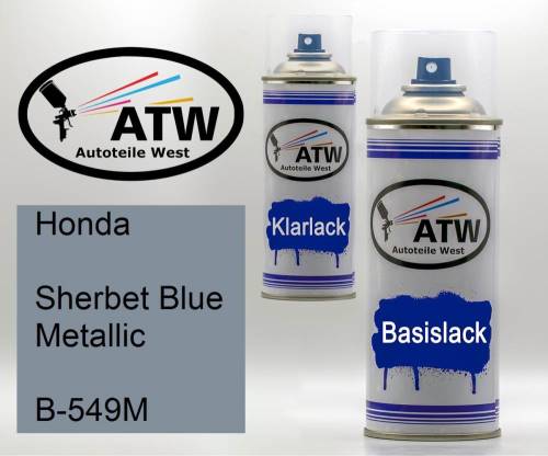 Honda, Sherbet Blue Metallic, B-549M: 400ml Sprühdose + 400ml Klarlack - Set, von ATW Autoteile West.